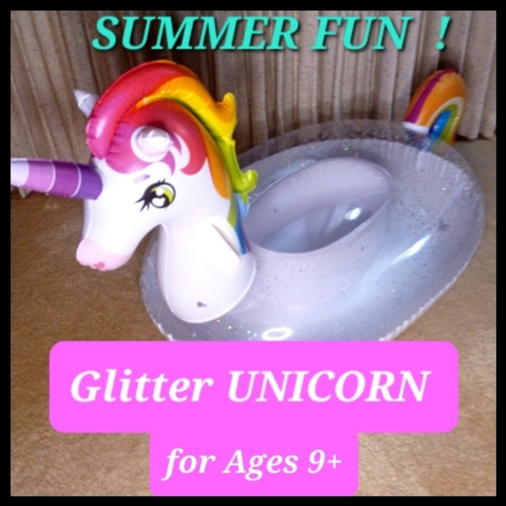 Unicorn Float for summer fun  at the pool or water park party white & rainbow